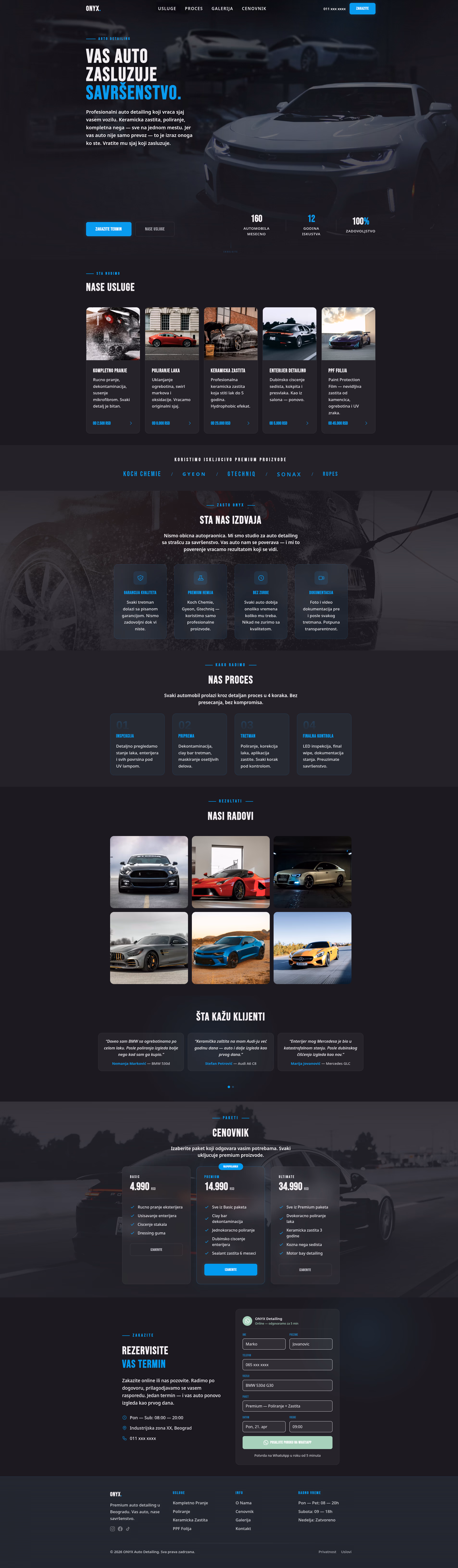 ONYX — Auto Detailing — kompletan prikaz sajta za izrada sajta za automobilski biznis, M·LAB portfolio