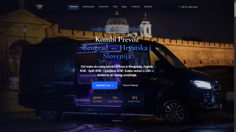 Izrada sajta za prevoznike — primer sajta (BND Travel — Kombi Prevoz), M·LAB portfolio