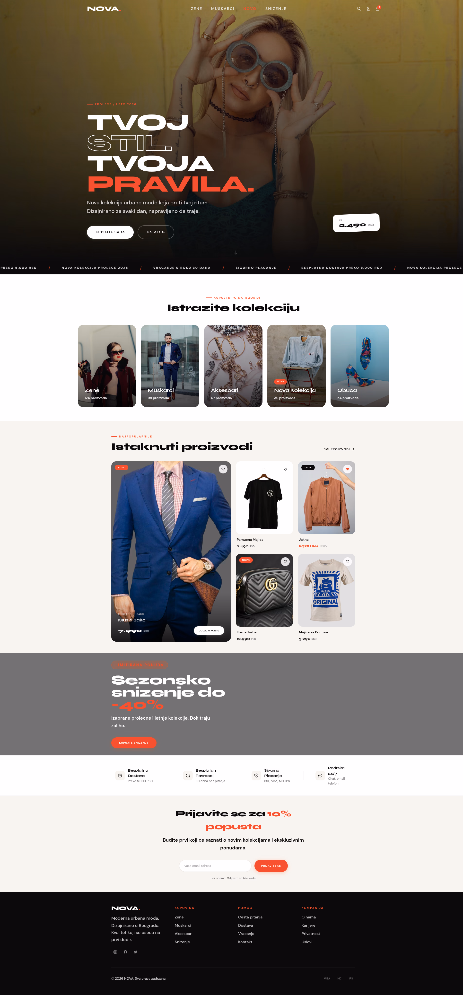 NOVA — Urbana Moda — kompletan prikaz sajta za izrada online prodavnice, M·LAB portfolio