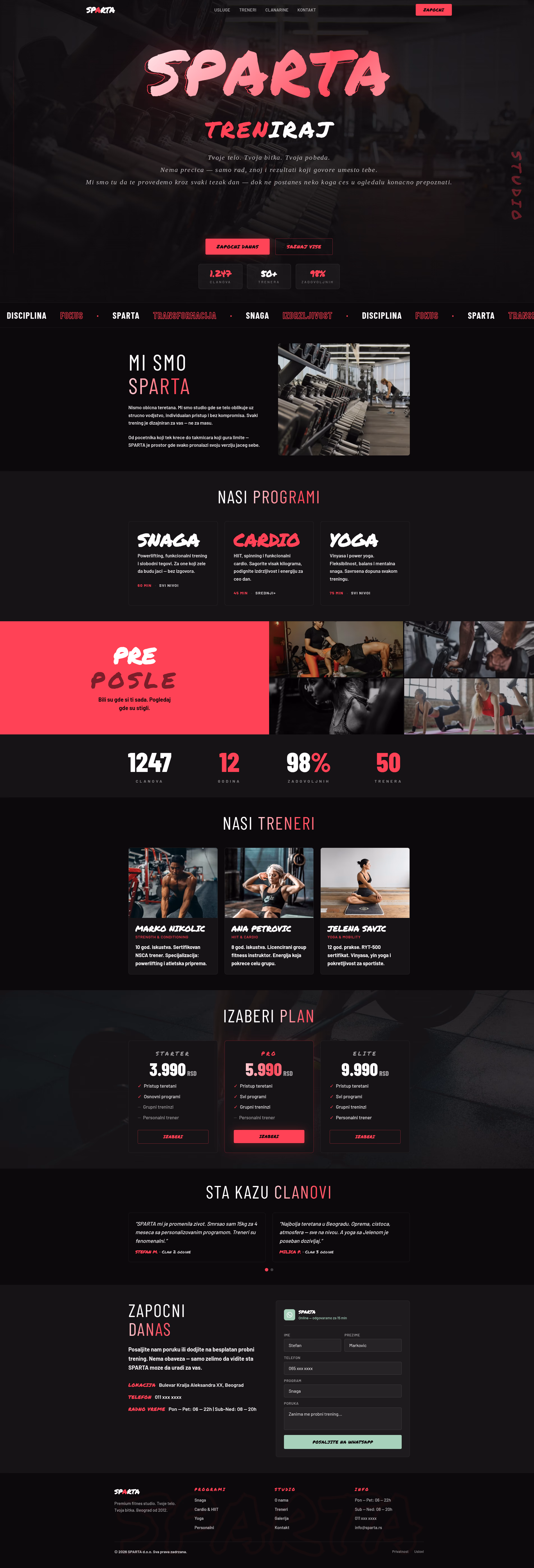 SPARTA — Fitnes Studio — kompletan prikaz sajta za izrada sajta za wellness i fitnes, M·LAB portfolio