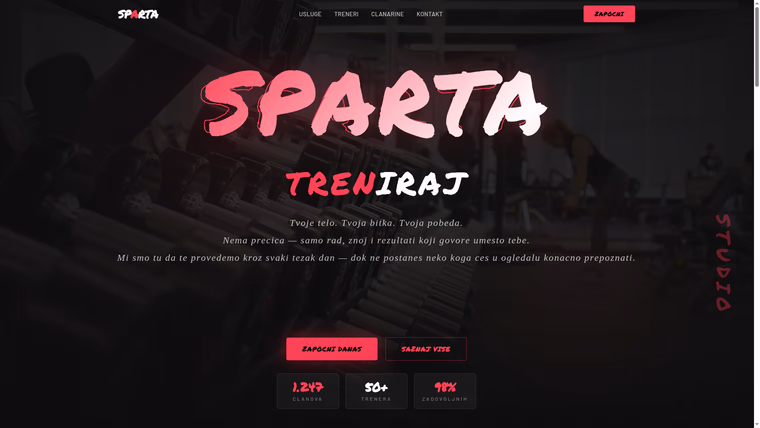 Izrada sajta za wellness i fitnes — primer sajta (SPARTA — Fitnes Studio), M·LAB portfolio