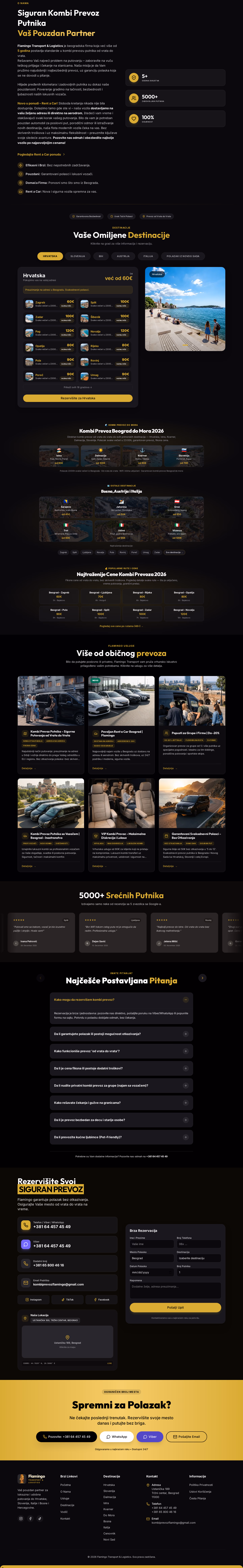 Flamingo — Kombi Prevoz — kompletan prikaz sajta za izrada sajta za prevoznike, M·LAB portfolio