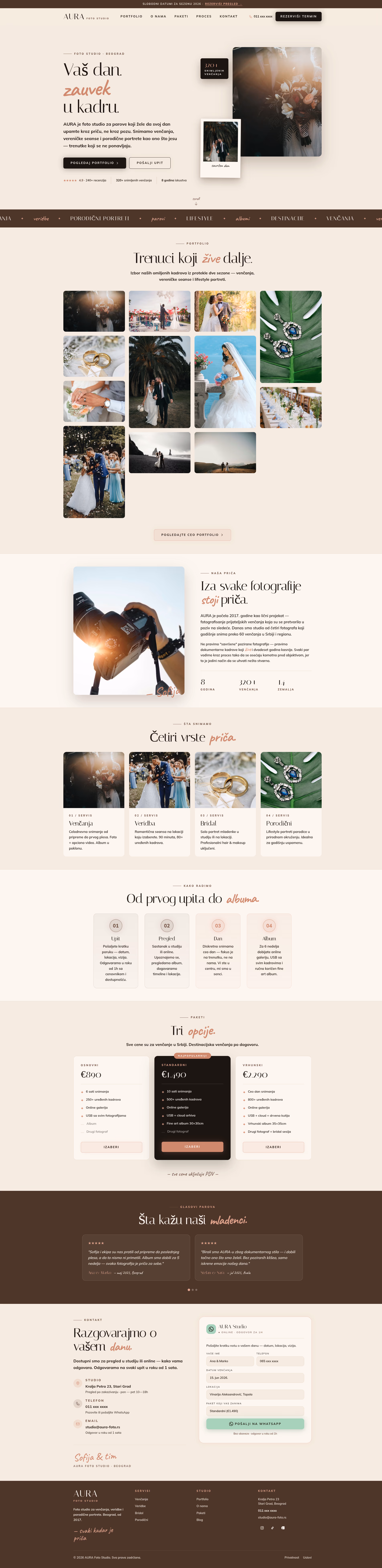 AURA — Foto Studio za Venčanja — kompletan prikaz sajta za izrada sajta za foto i video produkciju, M·LAB portfolio