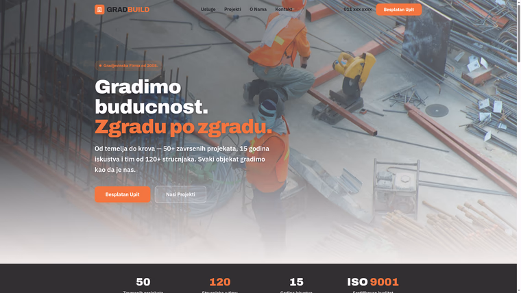 GradBuild — Građevinska Firma — izrada sajta za zanatstvo i građevinu, M·LAB portfolio 2026