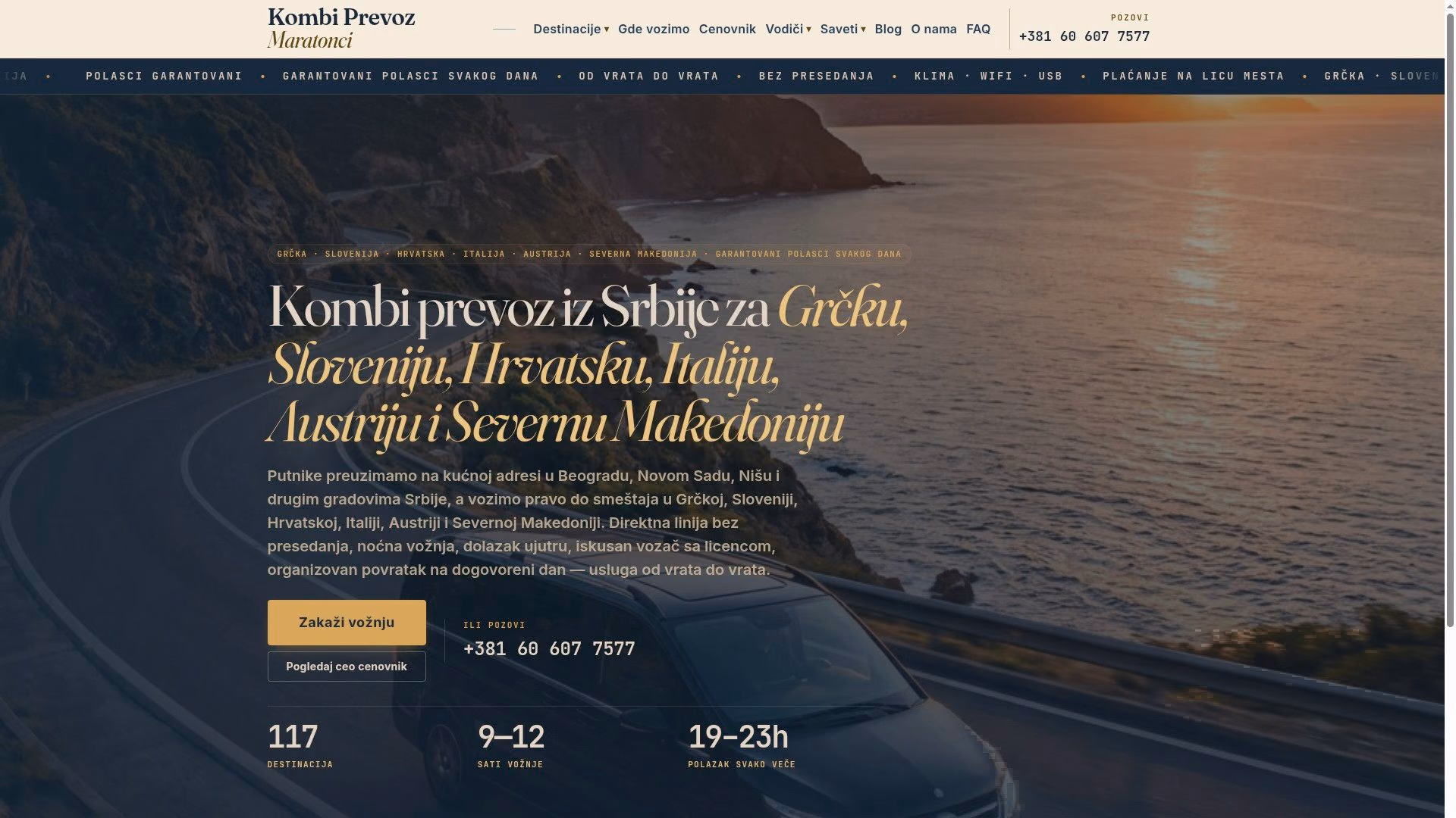 Izrada sajta i SEO optimizacija za Kombi Prevoz Maratonci — 6 zemalja — M·LAB blog Beograd