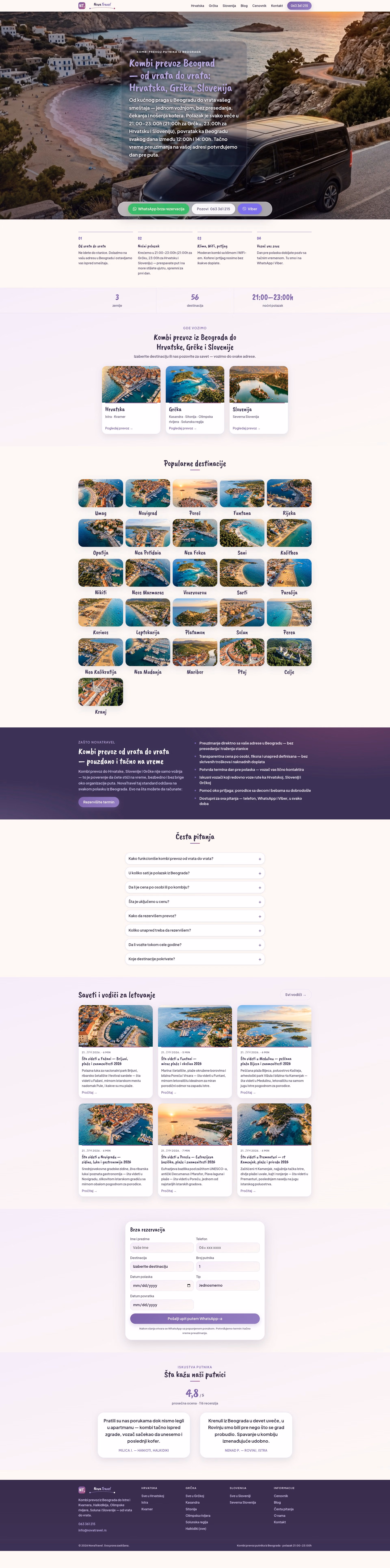 NovaTravel — Kombi Prevoz — kompletan prikaz sajta za izrada sajta za prevoznike, M·LAB portfolio