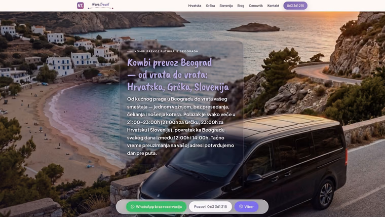 NovaTravel — Kombi Prevoz — izrada sajta za prevoznike, M·LAB portfolio 2026