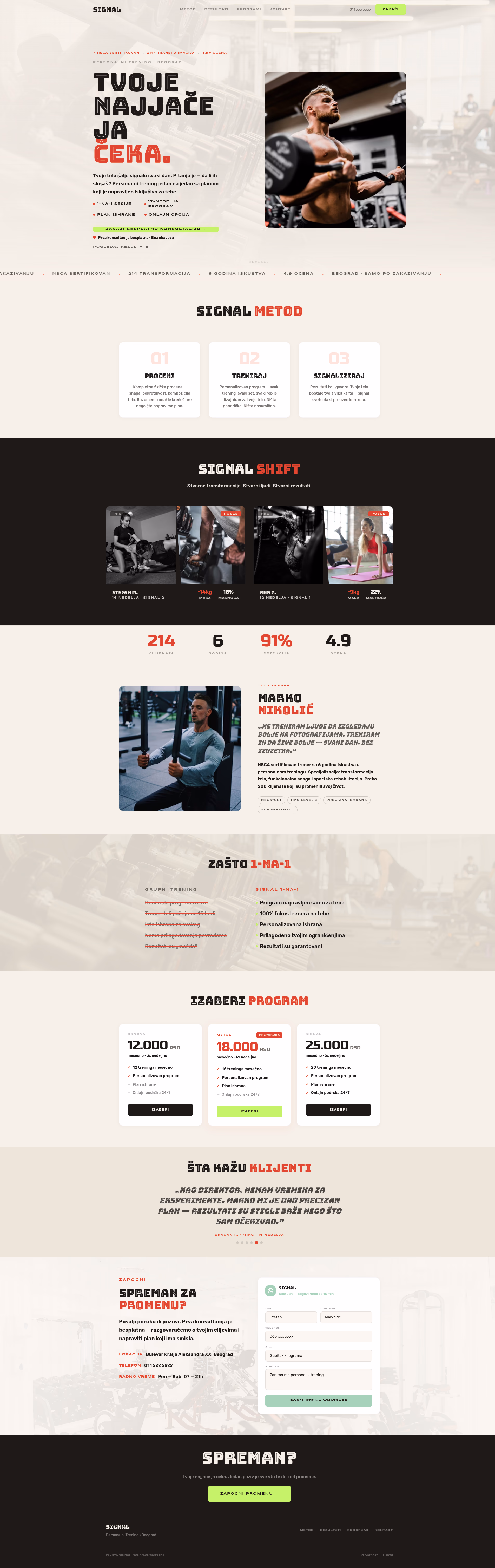 SIGNAL — Personalni Trening — kompletan prikaz sajta za izrada sajta za wellness i fitnes, M·LAB portfolio