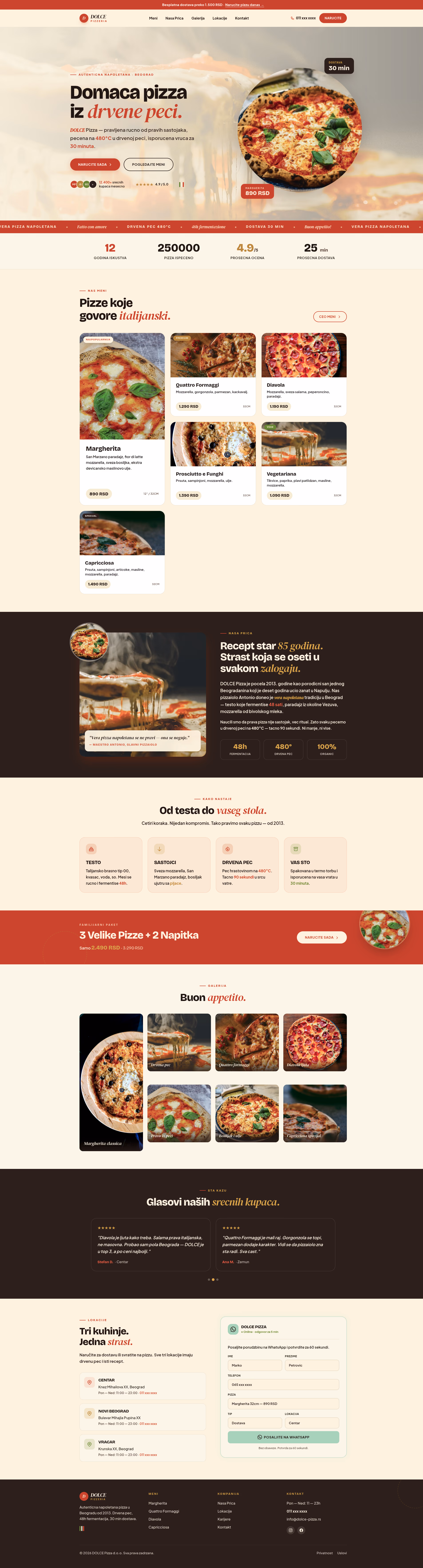 DOLCE Pizza — Italijanska Pizzeria — kompletan prikaz sajta za izrada sajta za ugostiteljstvo, M·LAB portfolio
