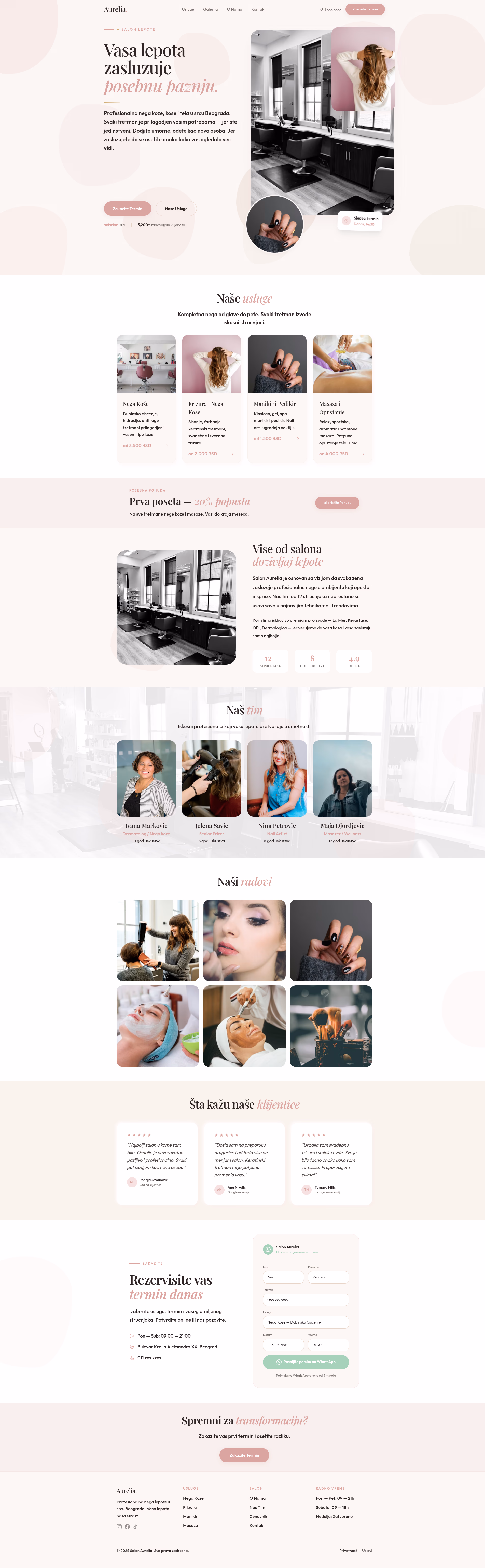 Aurelia — Salon Lepote — kompletan prikaz sajta za izrada sajta za wellness i fitnes, M·LAB portfolio