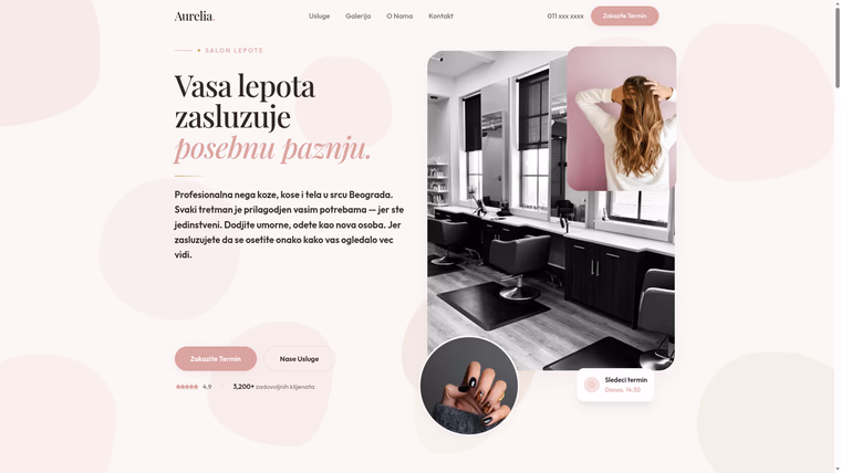 Aurelia — Salon Lepote — izrada sajta za wellness i fitnes, M·LAB portfolio 2026