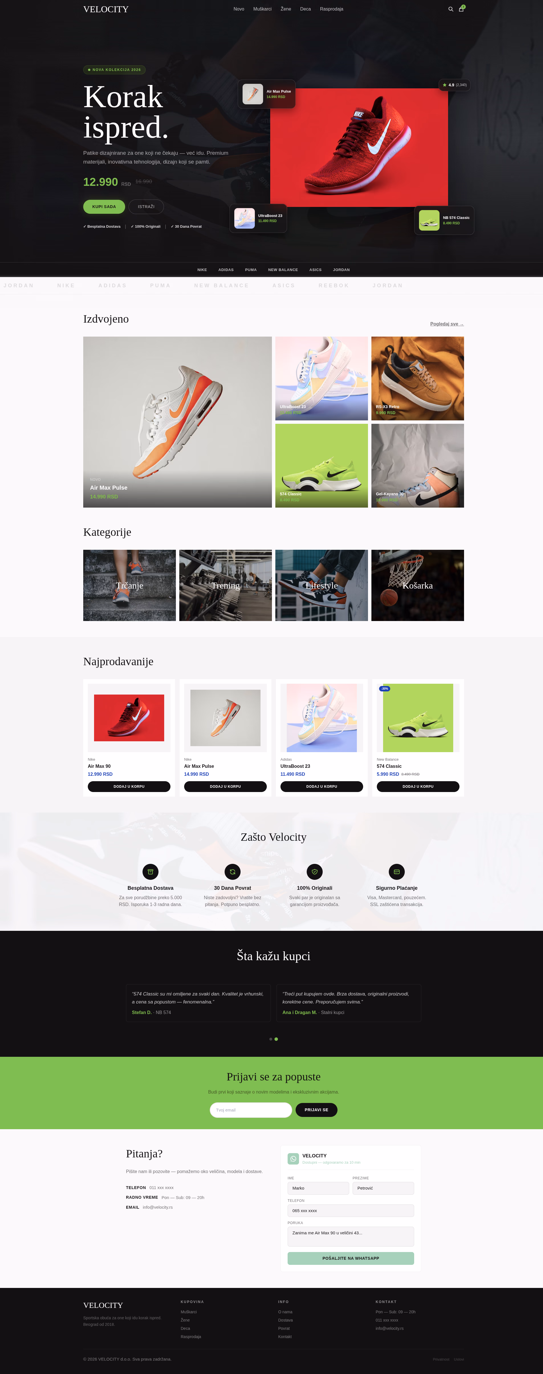 VELOCITY — Sportska Obuća — kompletan prikaz sajta za izrada online prodavnice, M·LAB portfolio