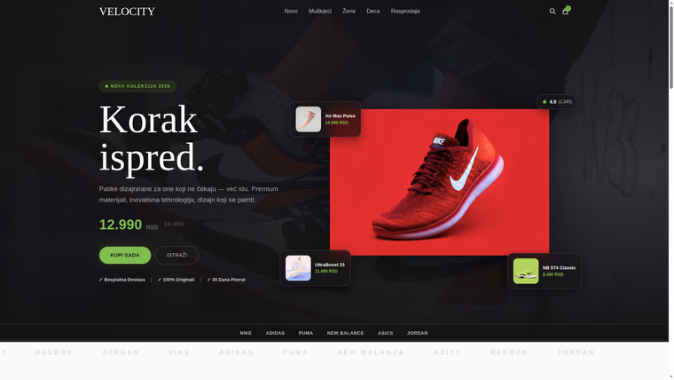 VELOCITY — Sportska Obuća — izrada online prodavnice, M·LAB portfolio 2026