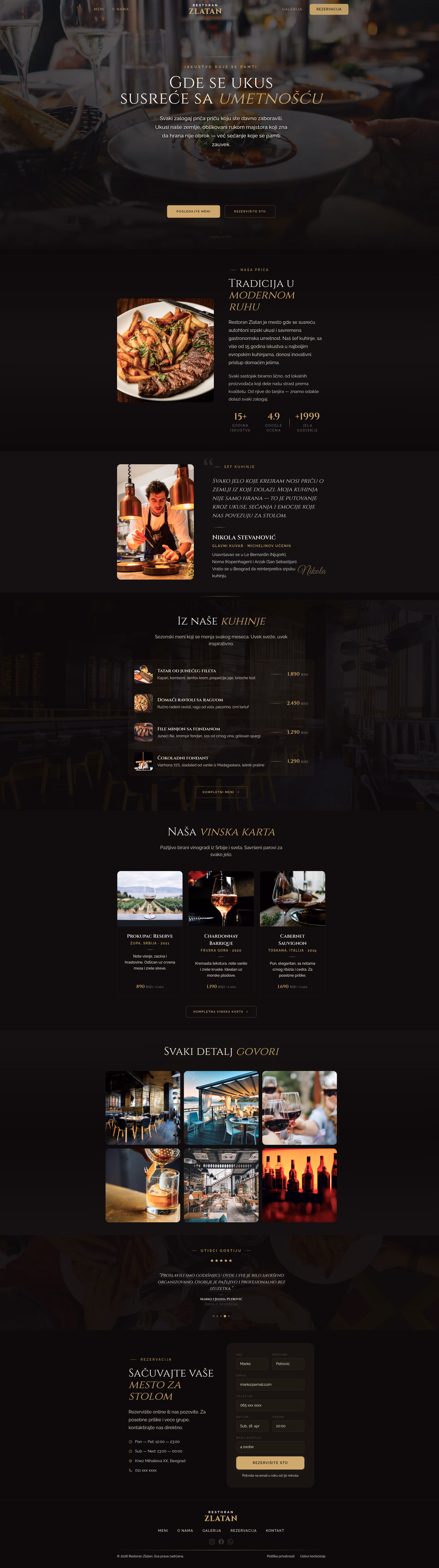 Zlatan — Fine Dining Restoran — kompletan prikaz sajta za izrada sajta za ugostiteljstvo, M·LAB portfolio