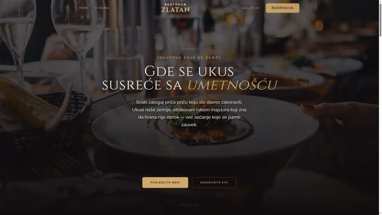 Zlatan — Fine Dining Restoran — izrada sajta za ugostiteljstvo, M·LAB portfolio 2026