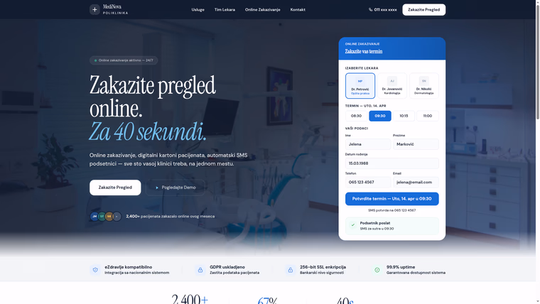 Izrada sajta za zdravstvene ustanove — primer sajta (MediNova — Poliklinika), M·LAB portfolio